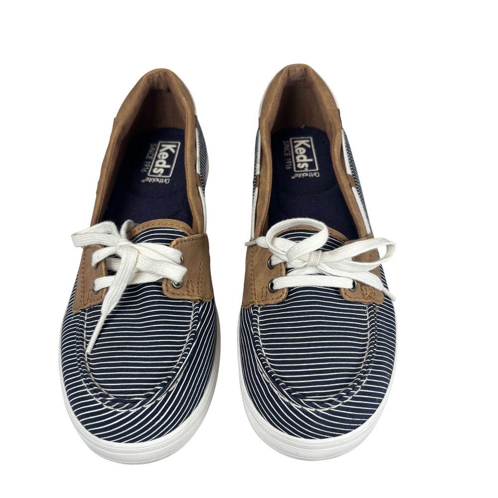 Keds Coastal Nautical Boat Shoes Blue White Striped Canvas Preppy Comfort Sz 8 - Picture 3 of 11